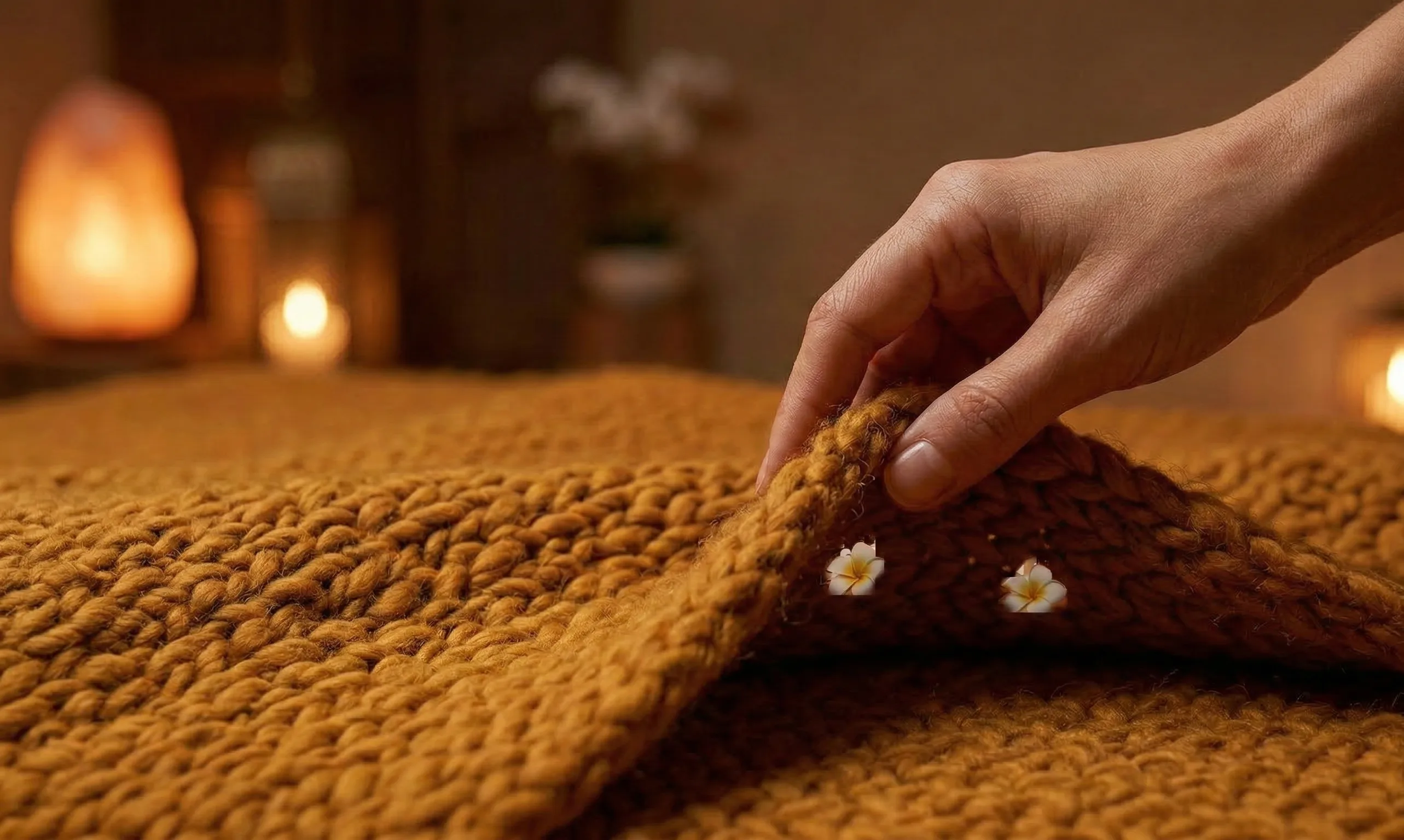 Vorbereitete Massageliege mit Blüten bei Tantra Shiva Köln