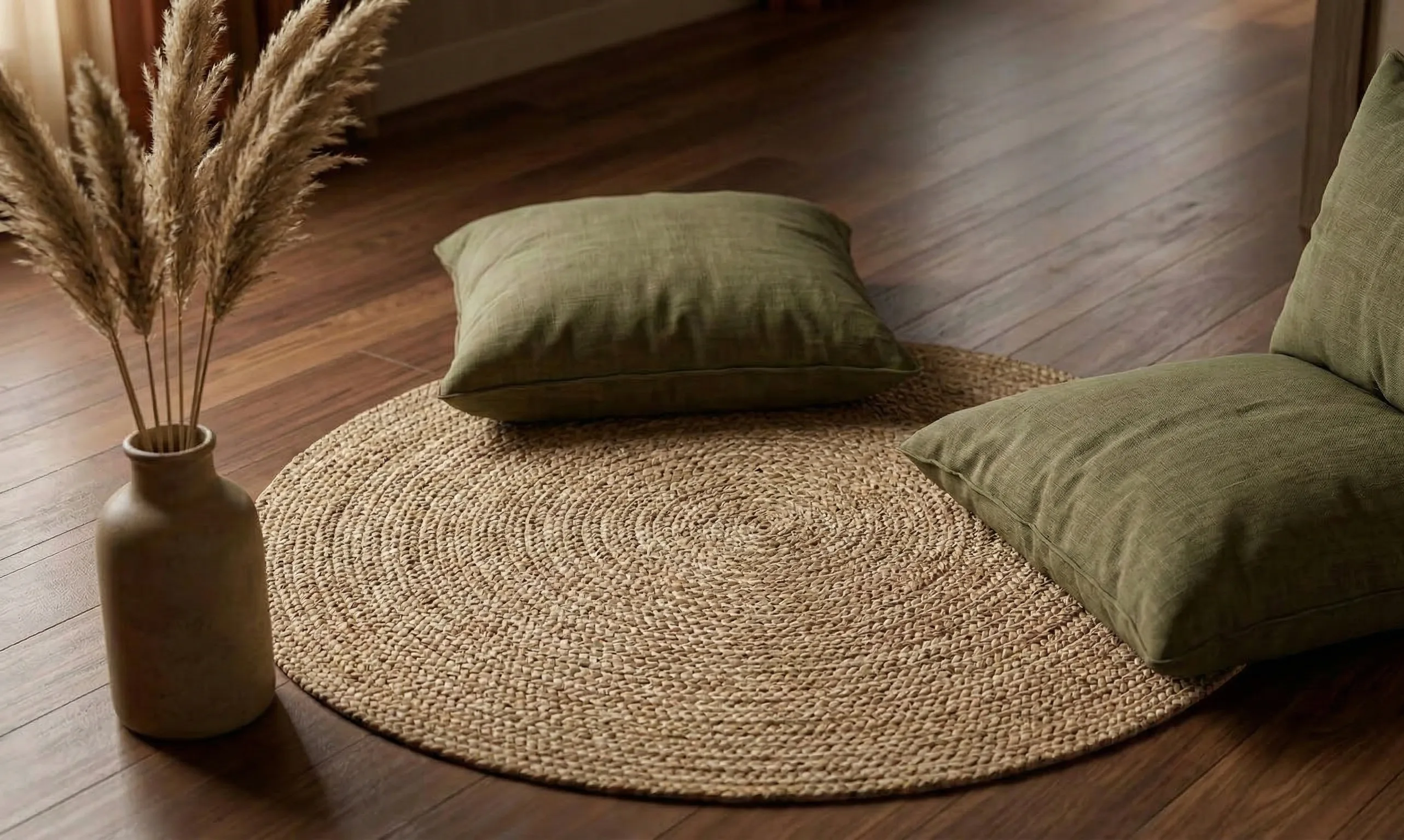 Meditationsraum mit Kissen und Pampasgras bei Tantra Shiva